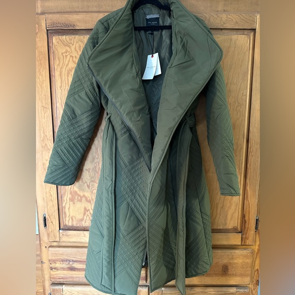 Ted Baker NWT Khaki Padded Midi Wrap Coat - Picture 13 of 14
